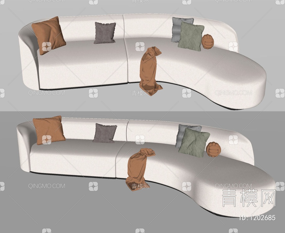 奶油风弧形沙发SU模型下载【ID:1202685】
