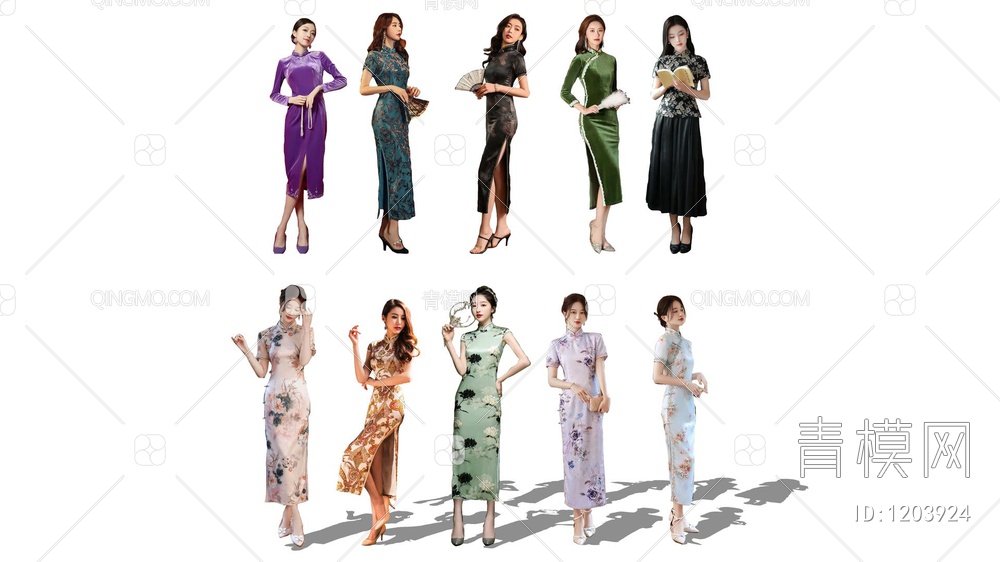 2D旗袍女人组合SU模型下载【ID:1203924】