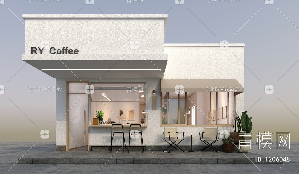 咖啡店门头门面模3D模型下载【ID:1206048】