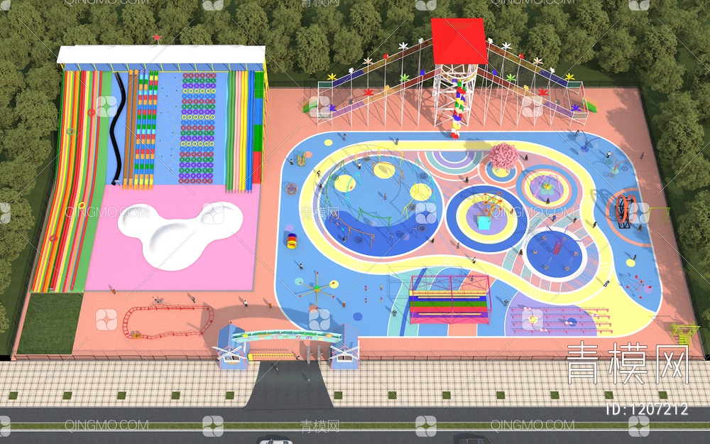 无动力儿童游乐园、游乐场3D模型下载【ID:1207212】