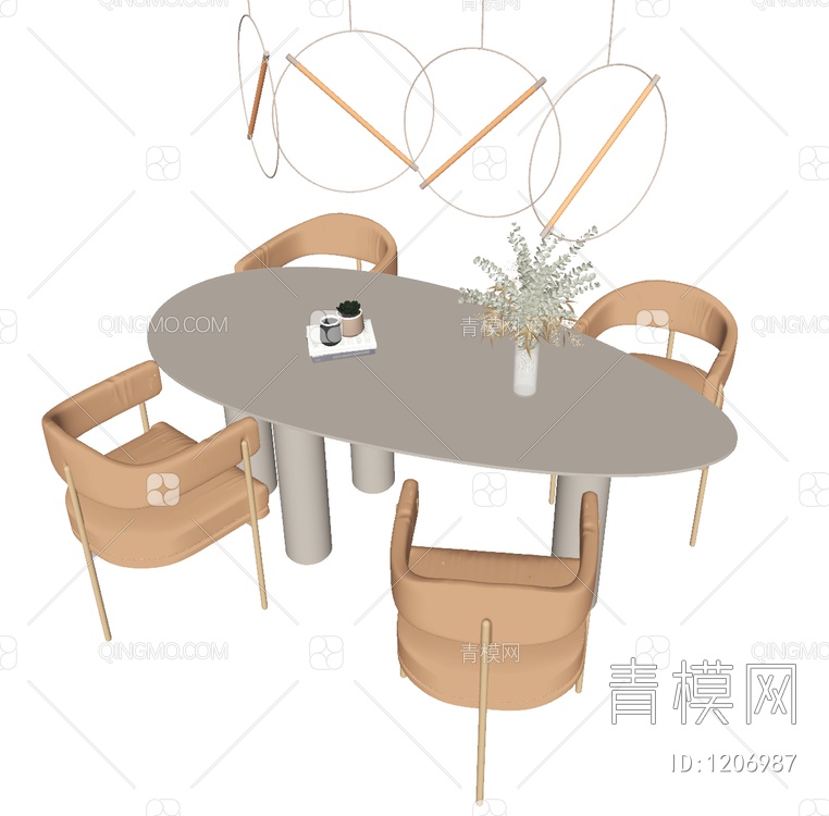 餐桌椅组合SU模型下载【ID:1206987】