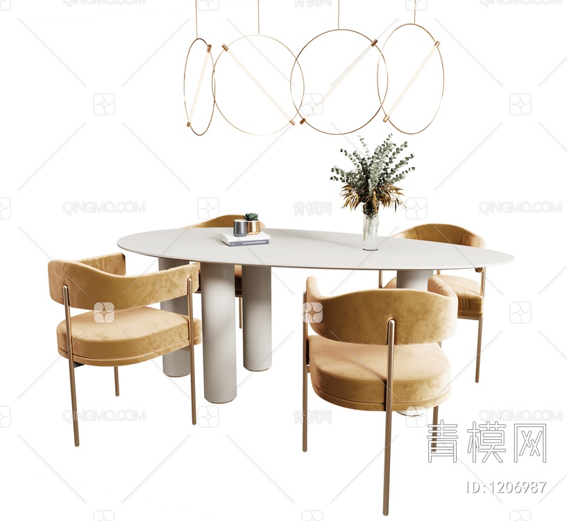 餐桌椅组合SU模型下载【ID:1206987】