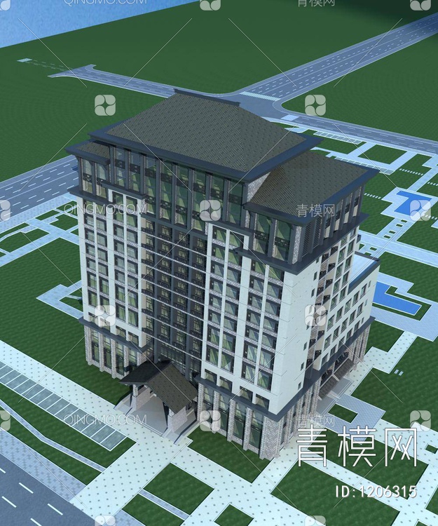 高层酒店 建筑外观3D模型下载【ID:1206315】