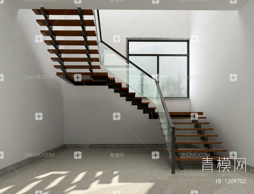 钢架楼梯 玻璃楼梯3D模型下载【ID:1209702】