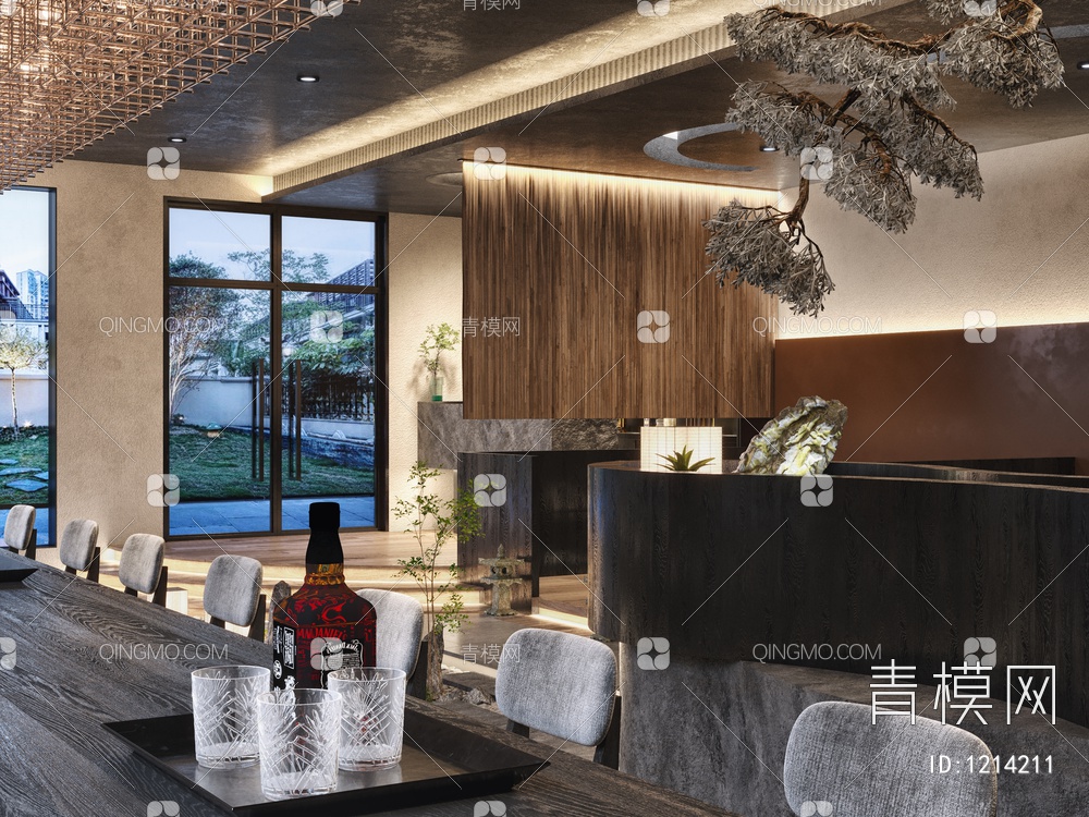 餐饮空间，餐厅黑金3D模型下载【ID:1214211】