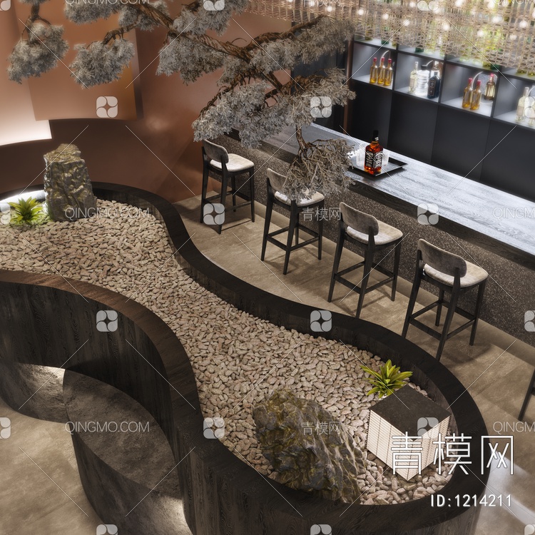 餐饮空间，餐厅黑金3D模型下载【ID:1214211】