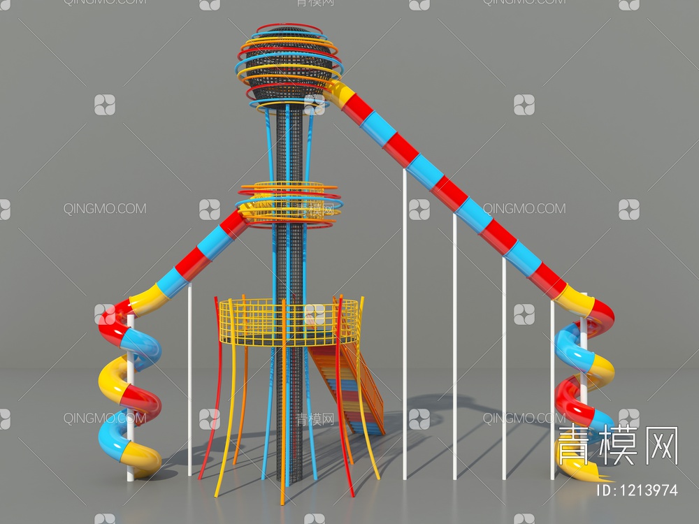 无动力儿童游乐设备时空穿梭、滑梯组合3D模型下载【ID:1213974】