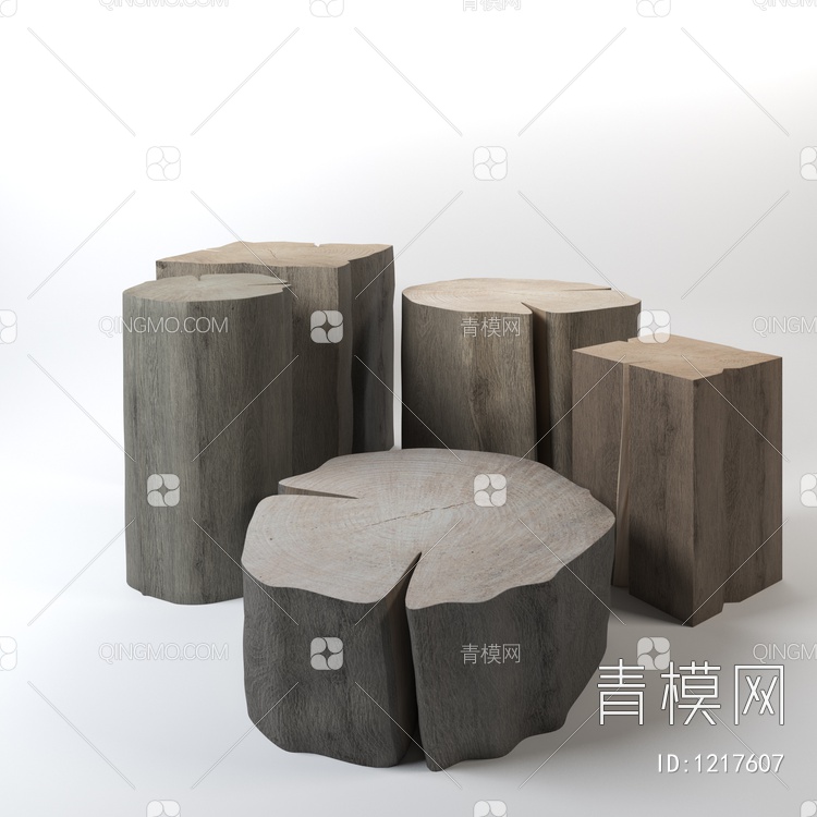 实木凳子 实木桩3D模型下载【ID:1217607】