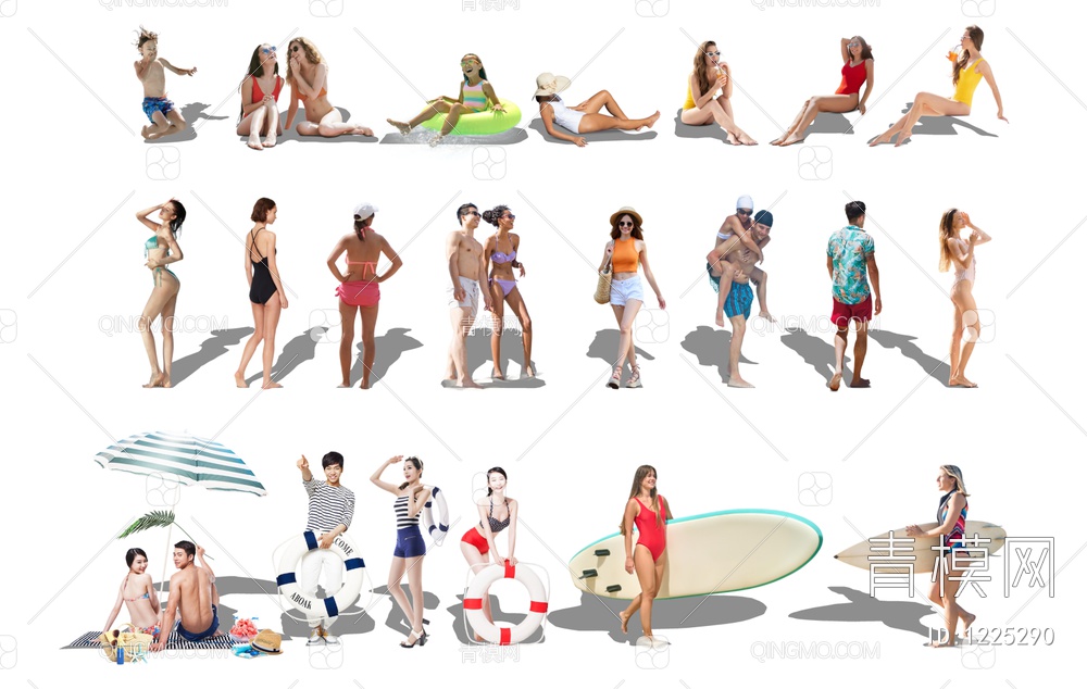 沙滩游泳海滩人物SU模型下载【ID:1225290】