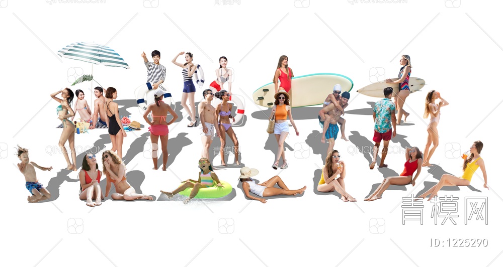 沙滩游泳海滩人物SU模型下载【ID:1225290】