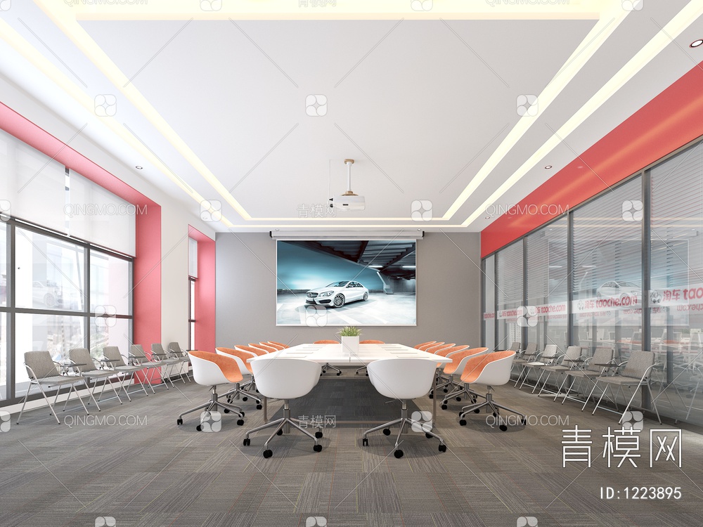 会议室 投影设备 会议桌椅组合3D模型下载【ID:1223895】