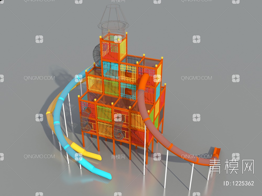 儿童无动力游乐设备飞天城堡、滑梯组合3D模型下载【ID:1225362】