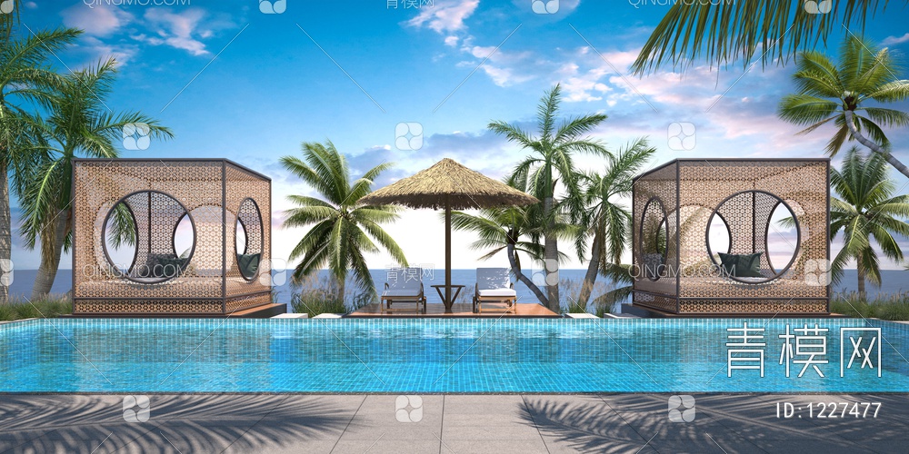 度假酒店游泳池3D模型下载【ID:1227477】