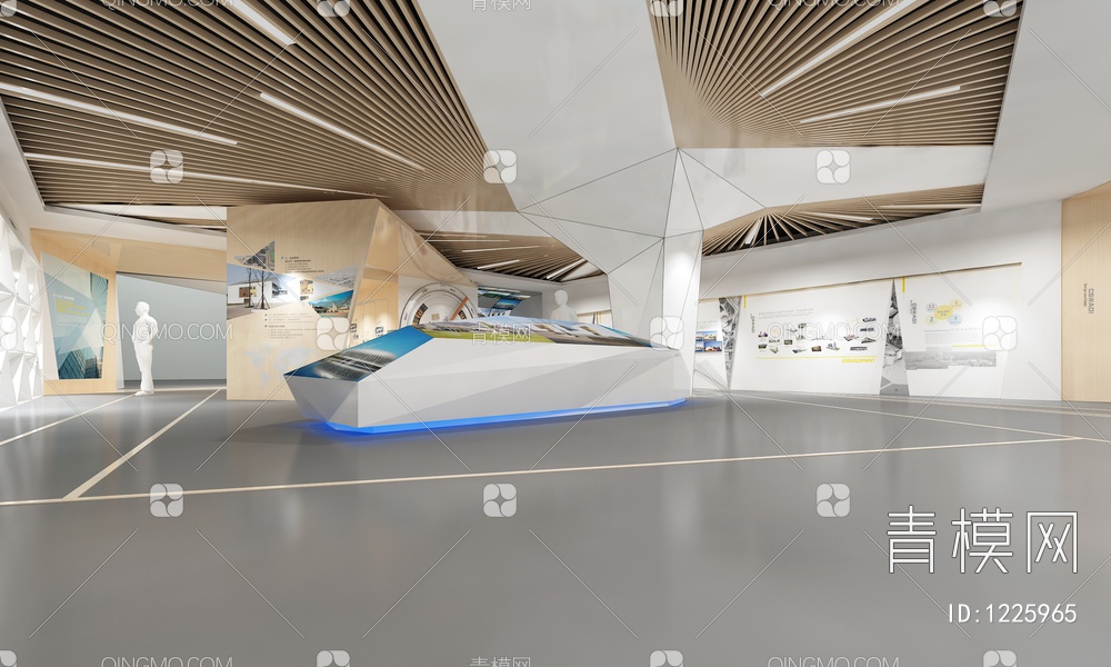 企业展厅 互动触摸屏 发展历史展示墙 荣誉展示柜3D模型下载【ID:1225965】