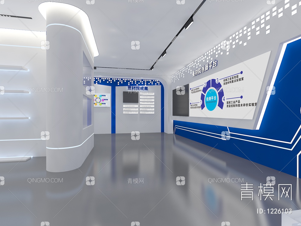 科技展厅 产品展示柜 互动触摸屏 科技展板 科技线条3D模型下载【ID:1226103】