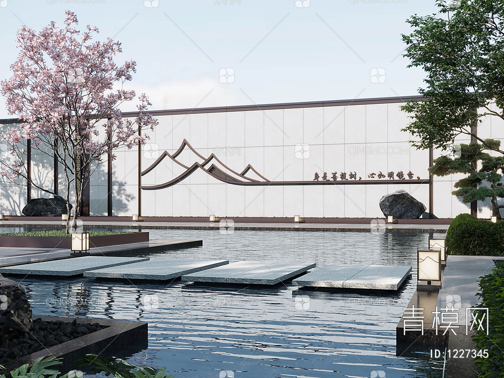 新中庭庭院水景墙3D模型下载【ID:1227345】