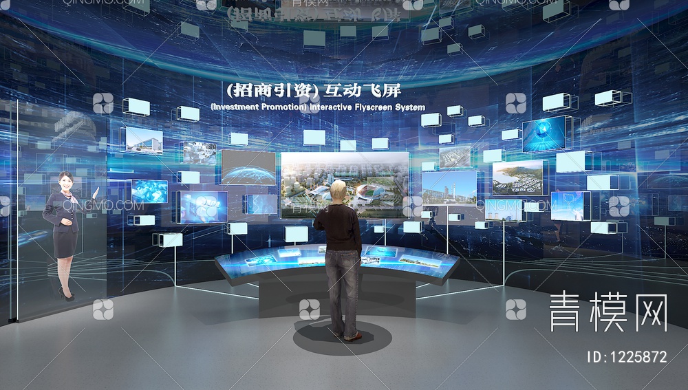 科技展厅 互动飞屏 互动触摸一体机3D模型下载【ID:1225872】