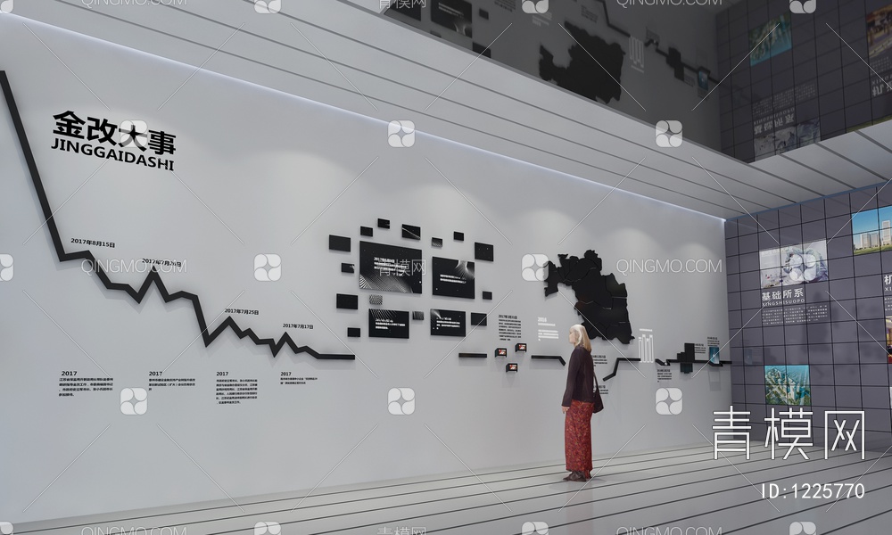 城市金融改革展示馆 序厅形象墙 通电玻璃柱 互动触摸一体机3D模型下载【ID:1225770】