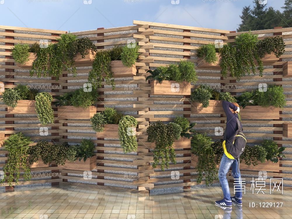 木格栅植物景墙3D模型下载【ID:1229127】