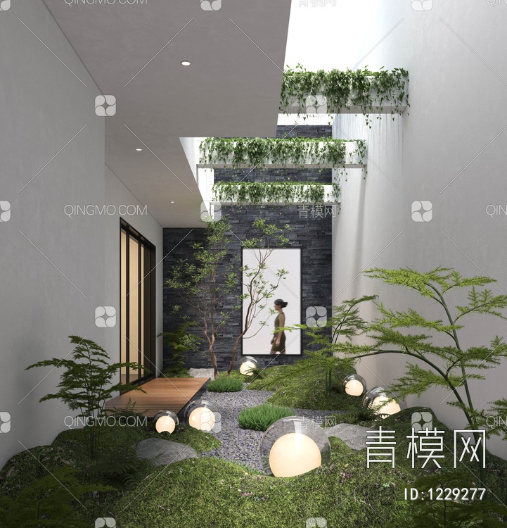 别墅天井庭院景观3D模型下载【ID:1229277】