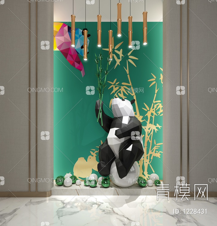 熊猫雕塑摆件3D模型下载【ID:1228431】