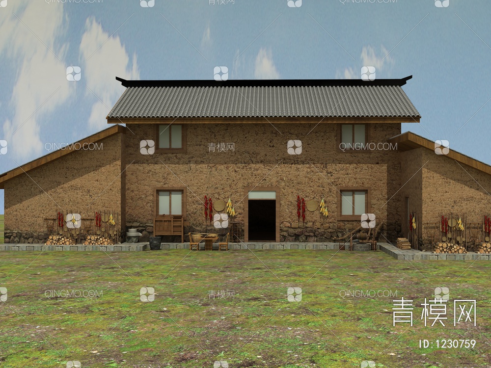 古建,景观房,瓦房青,砖房,木房子3D模型下载【ID:1230759】