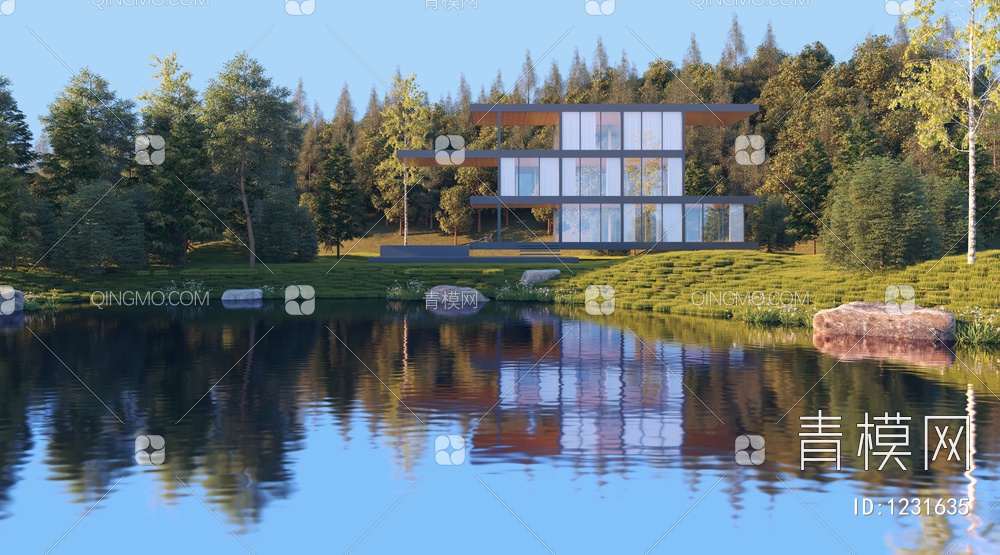 独栋别墅湖景3D模型下载【ID:1231635】