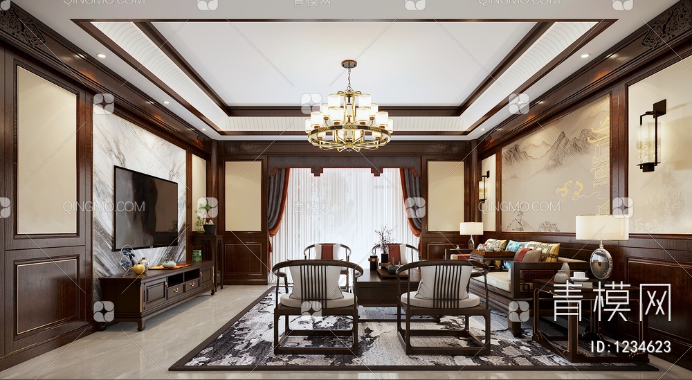 客厅 沙发茶几 电视背景 沙发背景3D模型下载【ID:1234623】