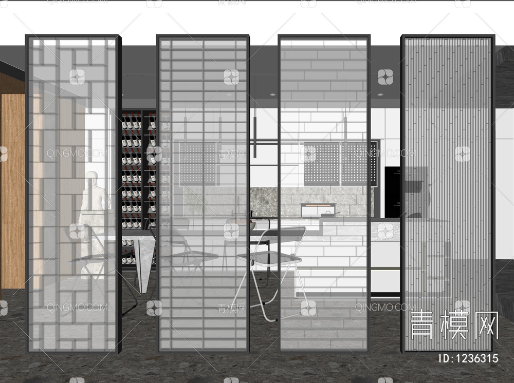 玻璃砖屏风SU模型下载【ID:1236315】