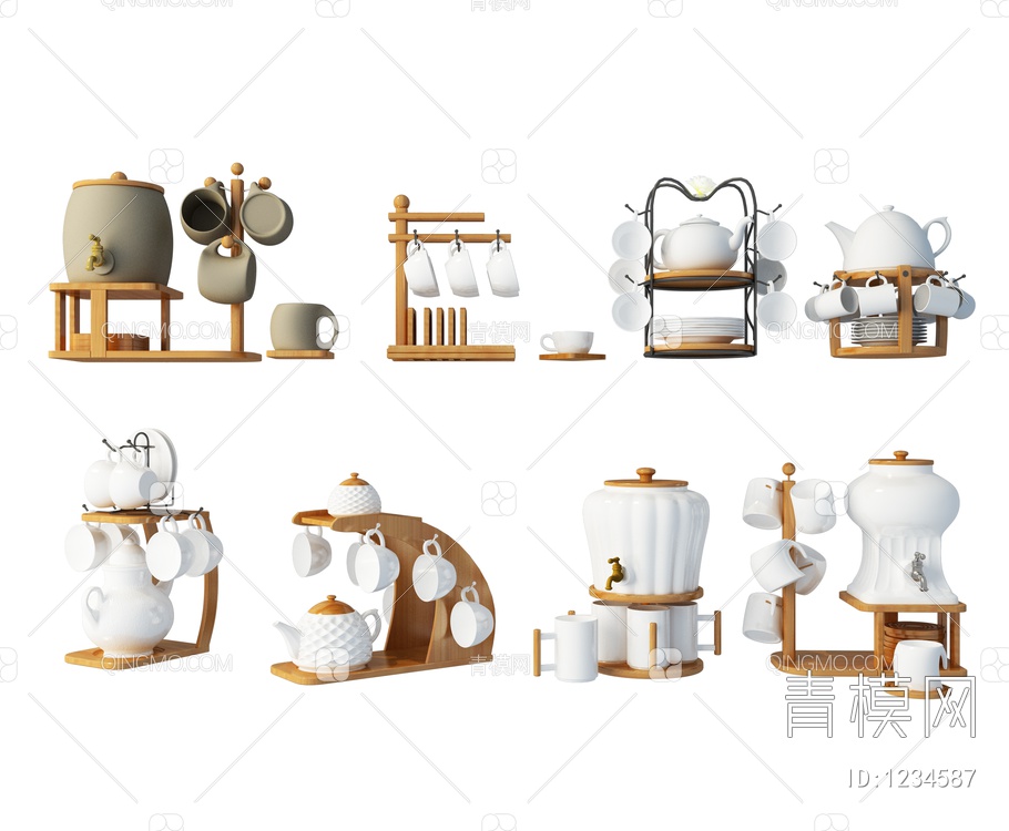 茶壶茶杯组合厨房用品3D模型下载【ID:1234587】
