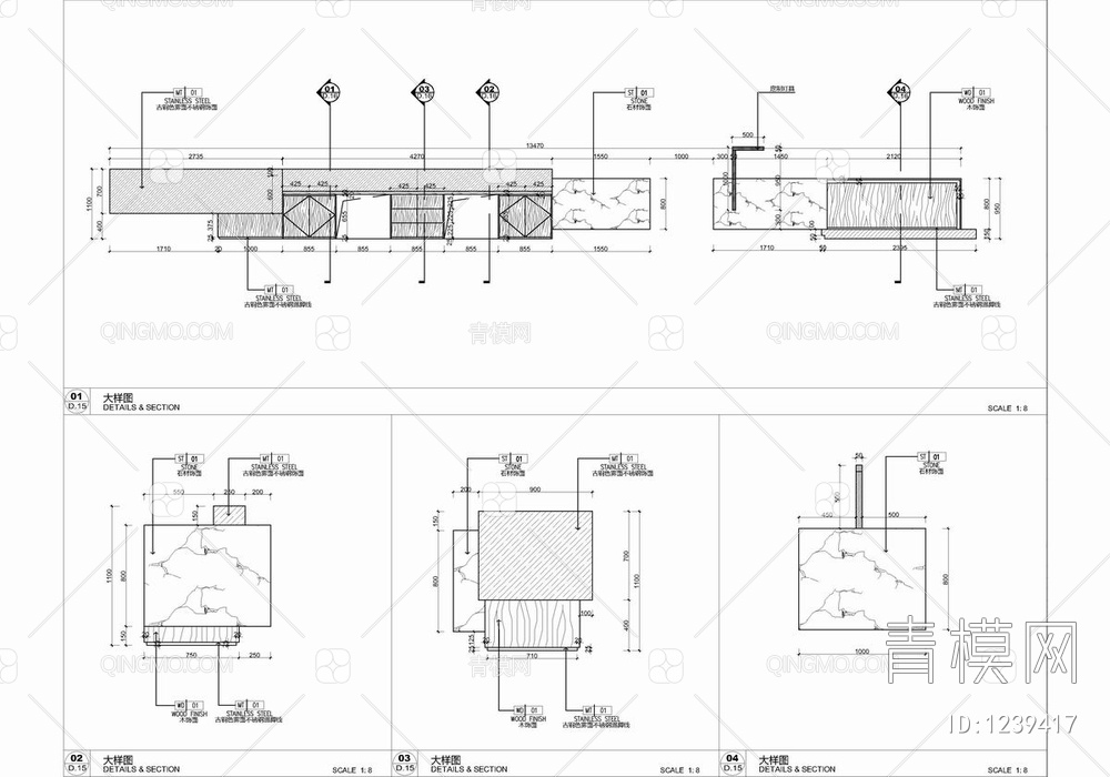 2000㎡办公室CAD施工图+材料表 办公空间 办公区 办公楼【ID:1239417】