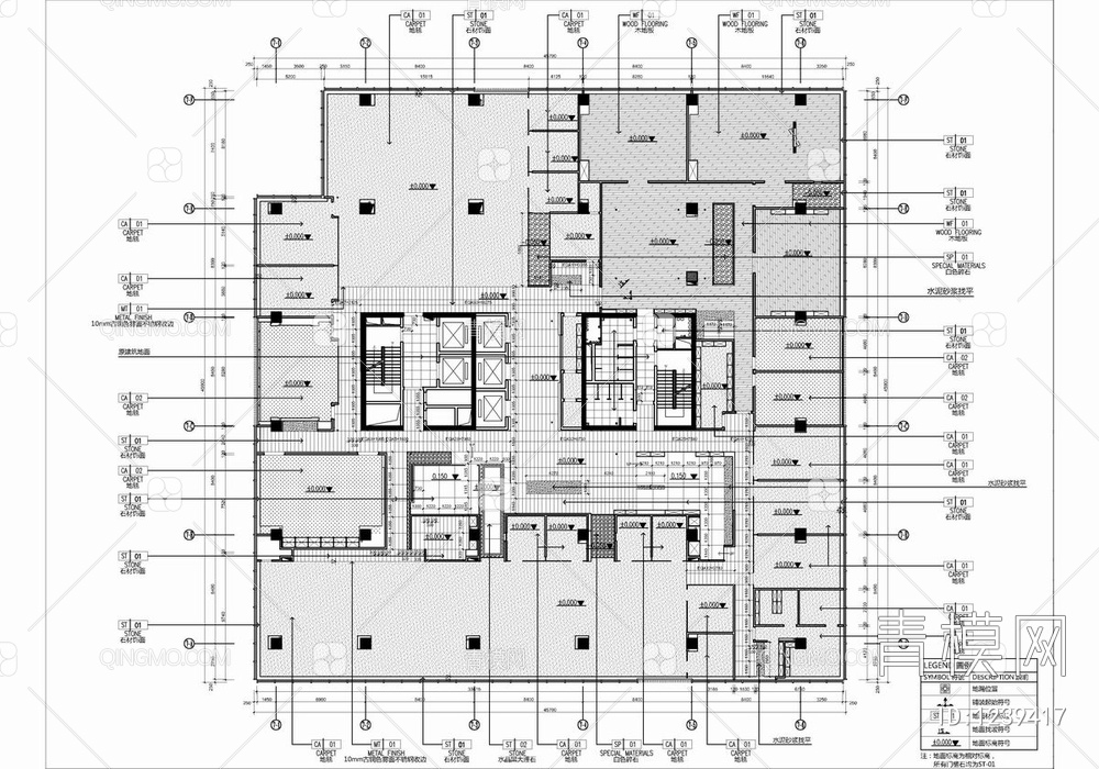 2000㎡办公室CAD施工图+材料表 办公空间 办公区 办公楼【ID:1239417】