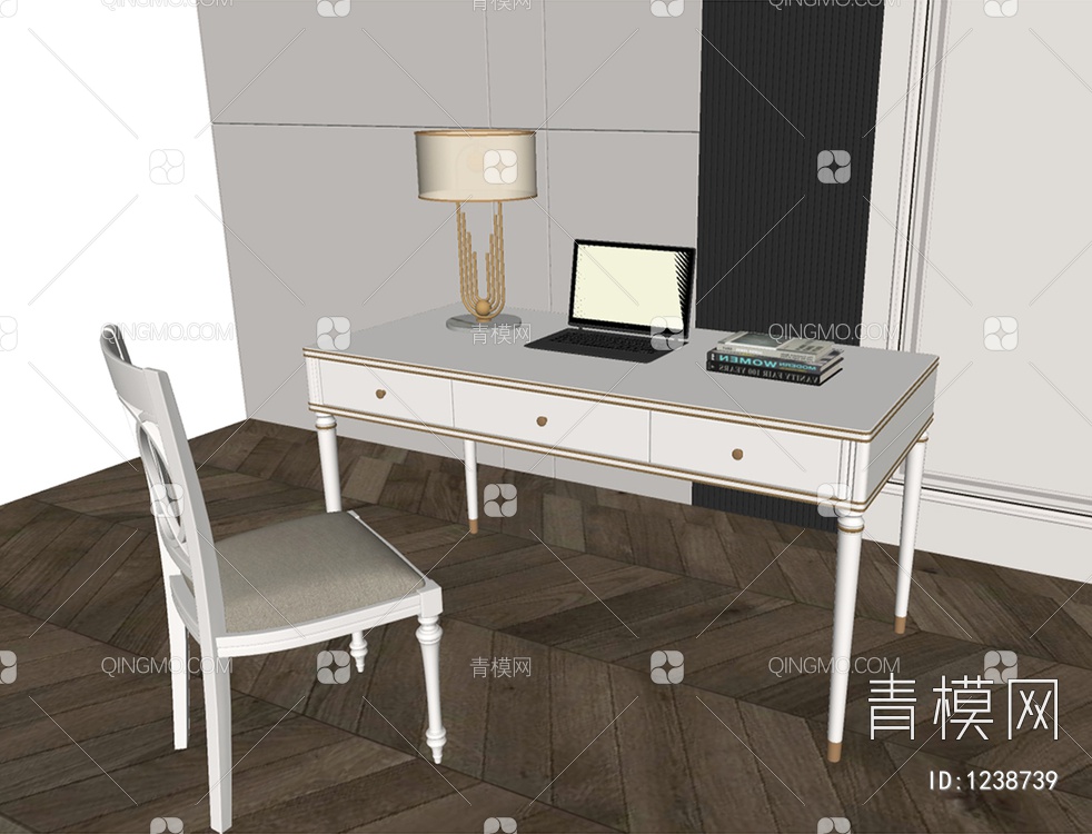 白色书桌椅SU模型下载【ID:1238739】