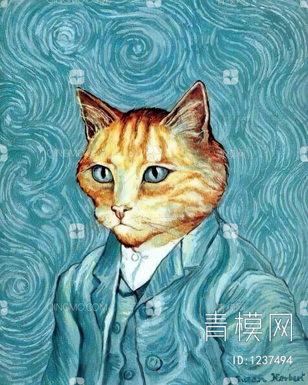 猫肖像色彩卡通挂画贴图下载【ID:1237494】