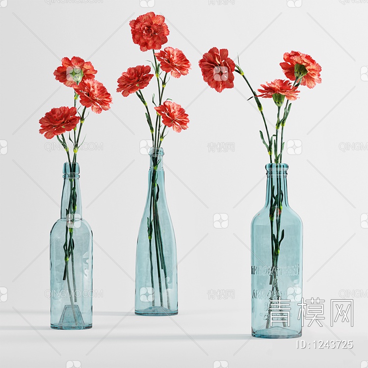 Carnation 玻璃瓶康乃馨3D模型下载【ID:1243725】