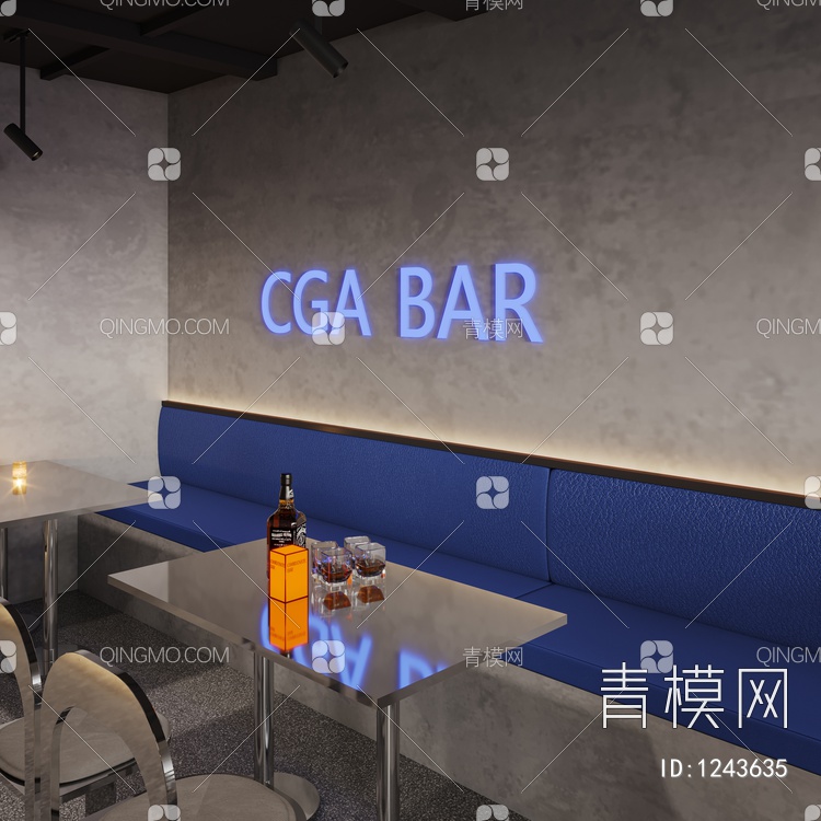 酒吧  沙发茶几  卡座  装饰画3D模型下载【ID:1243635】