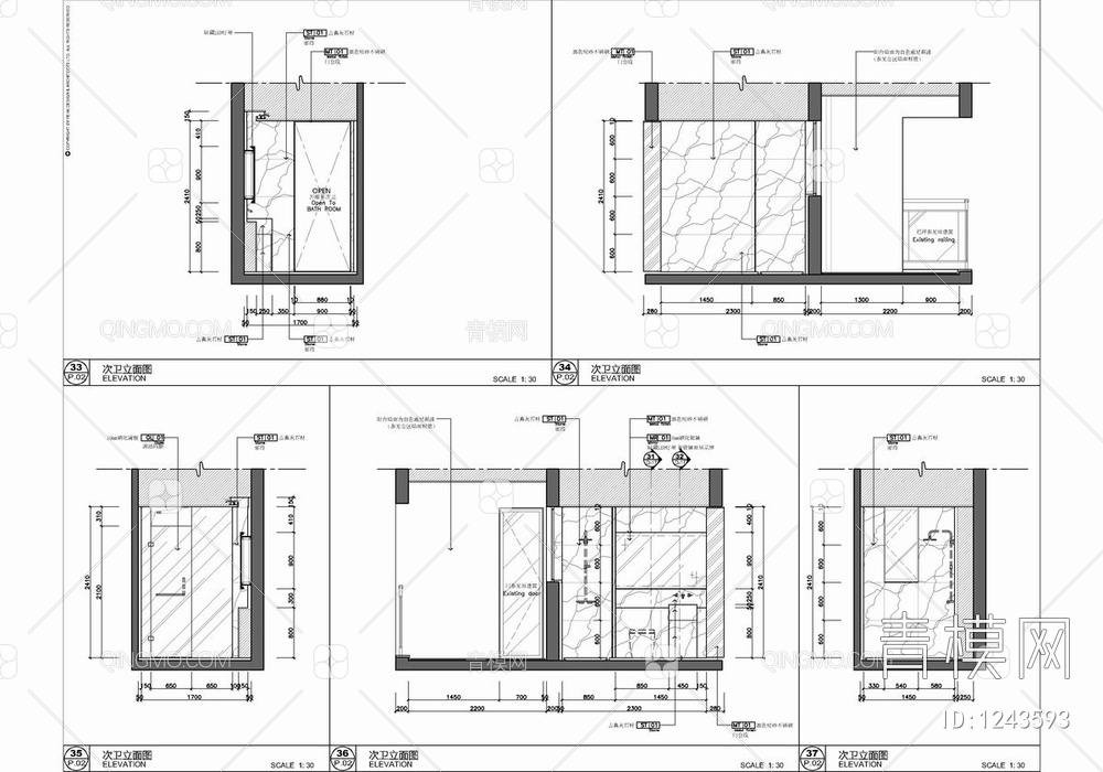 145㎡样板房CAD施工图+物料表 家装 大平层 私宅 样板房 豪宅【ID:1243593】