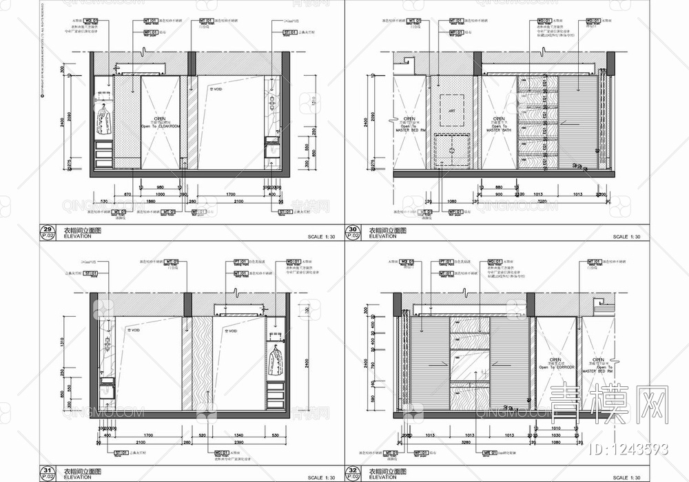 145㎡样板房CAD施工图+物料表 家装 大平层 私宅 样板房 豪宅【ID:1243593】