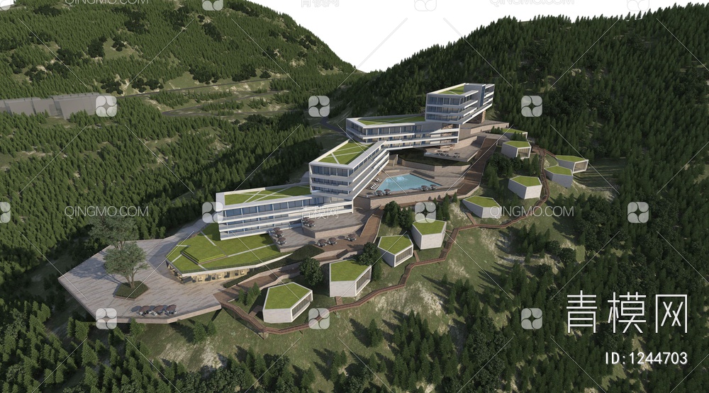 酒店办公楼 建筑外观3D模型下载【ID:1244703】