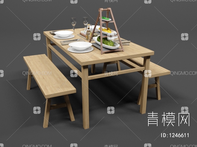 枫木桌椅3D模型下载【ID:1246611】