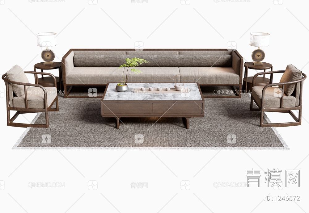 沙发茶几组合3D模型下载【ID:1246572】