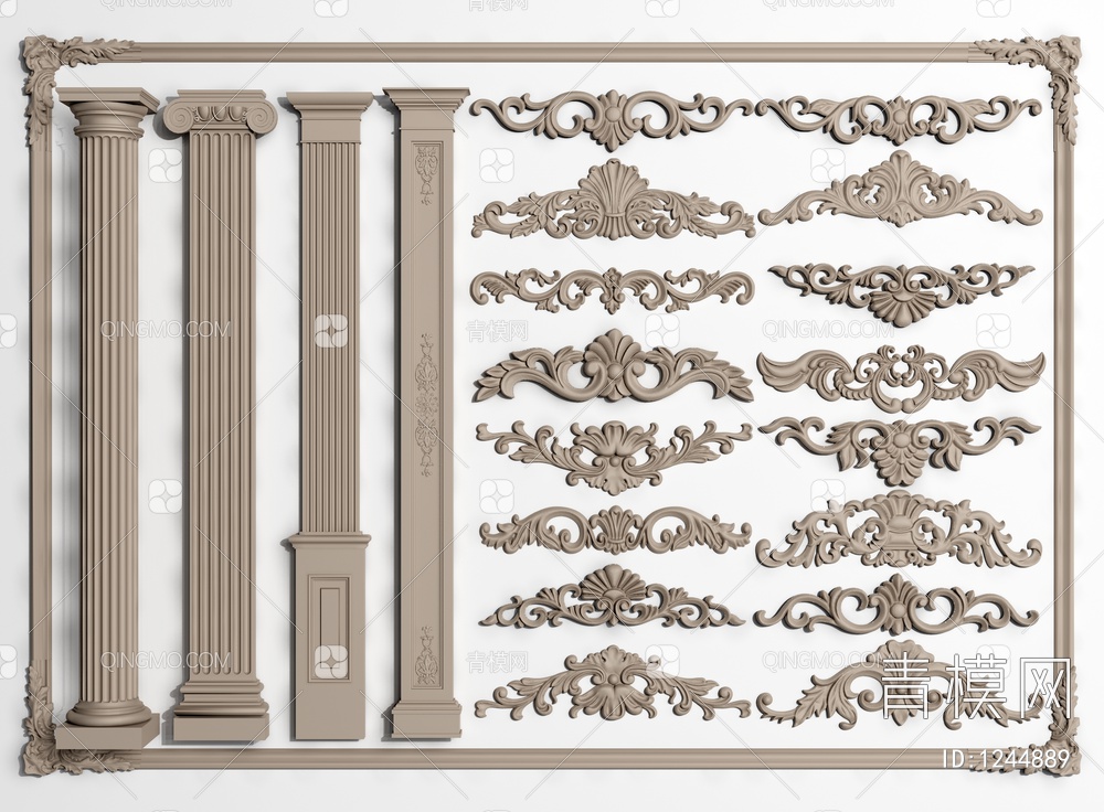 石膏雕花 罗马柱子 雕花柱子3D模型下载【ID:1244889】