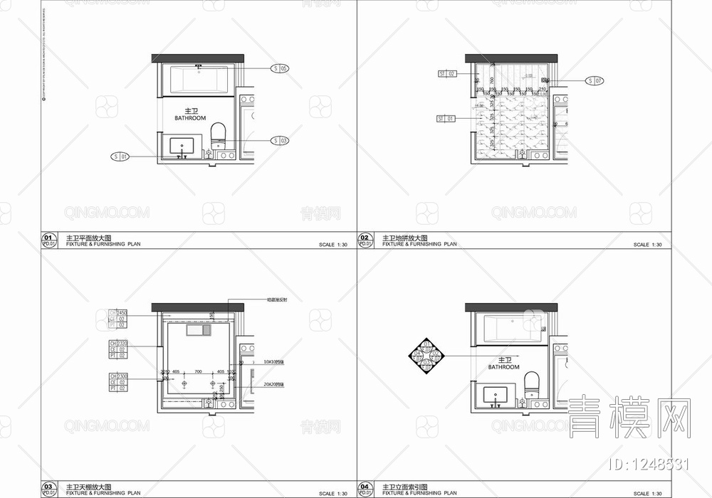 128㎡样板房CAD施工图 家装 样板房 私宅【ID:1248531】