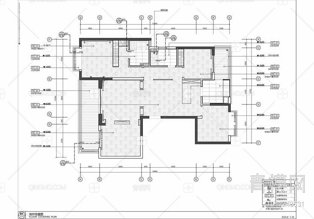 128㎡样板房CAD施工图 家装 样板房 私宅【ID:1248531】