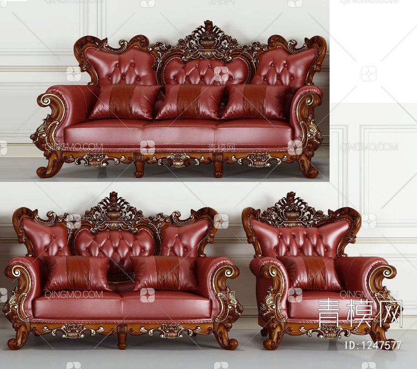 皮革沙发 单人沙发 三人沙发3D模型下载【ID:1247577】
