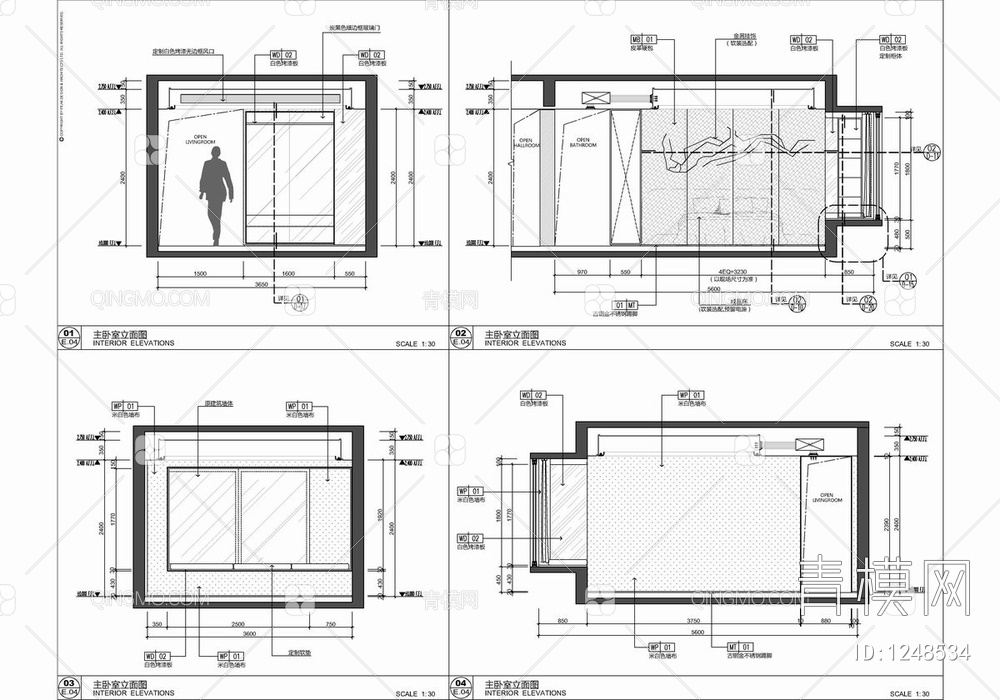 130㎡样板间CAD施工图 家装 样板房 三居室 私宅 大平层【ID:1248534】