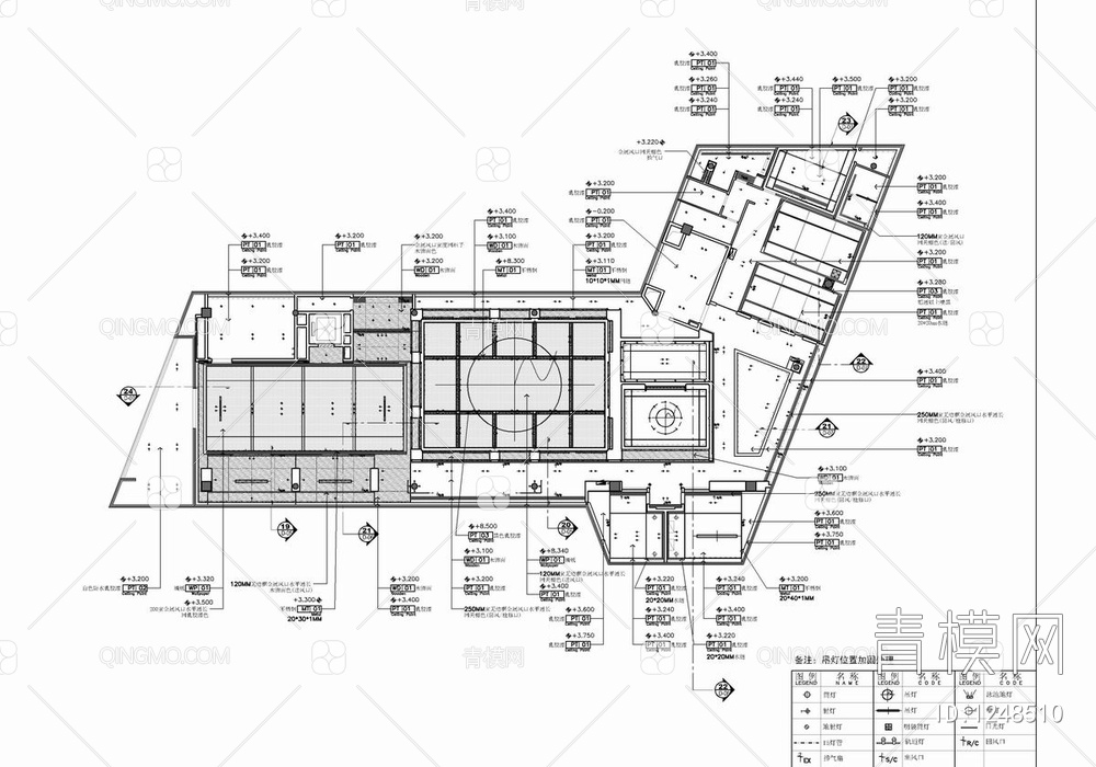 2500㎡售楼处+办公区+休闲会所CAD施工图 销售中心 营销中心 办公室 休闲会所 健身 游泳【ID:1248510】