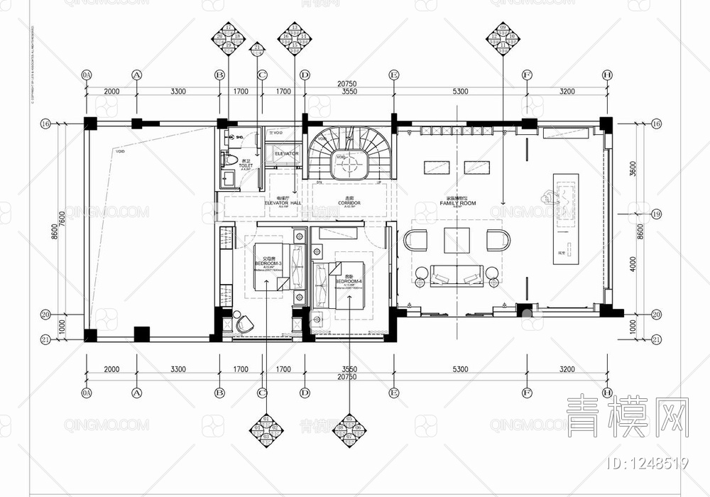 五层别墅CAD施工图 家装 豪宅 私宅 样板房 复式 洋房【ID:1248519】