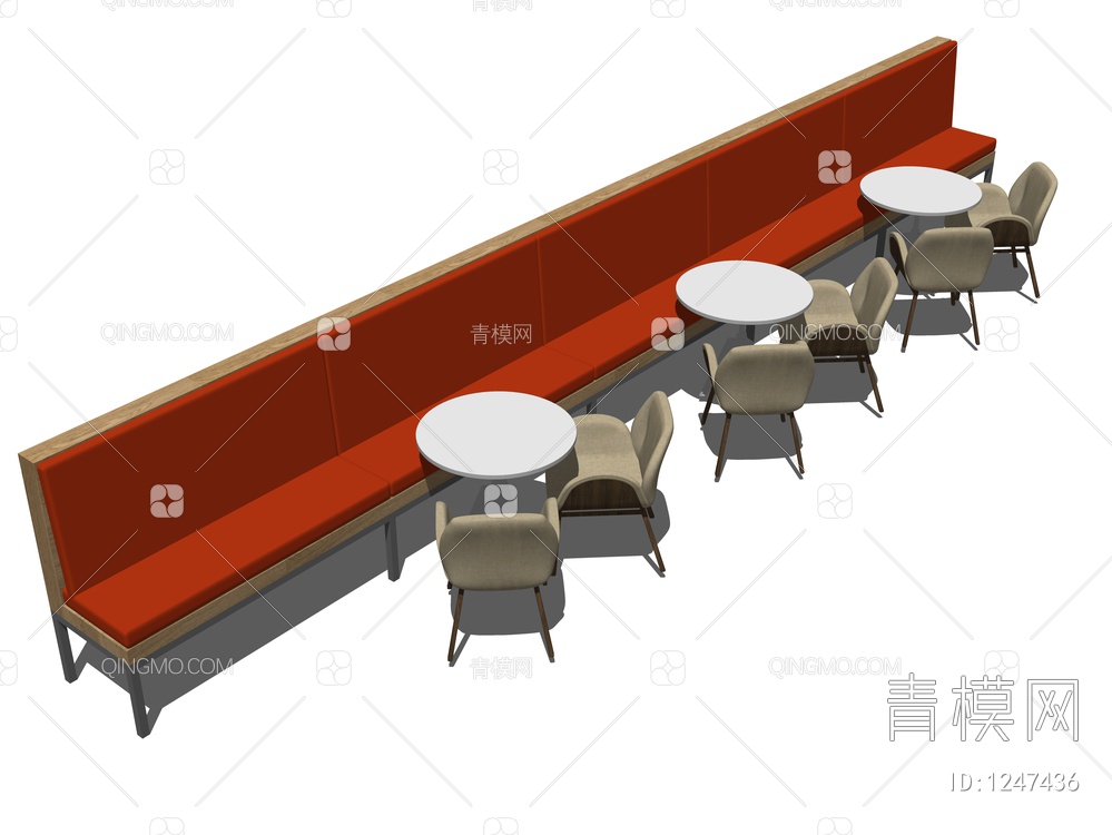 餐厅卡座沙发SU模型下载【ID:1247436】
