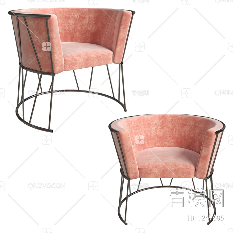 休闲粉橙红凳 单椅3D模型下载【ID:1249605】